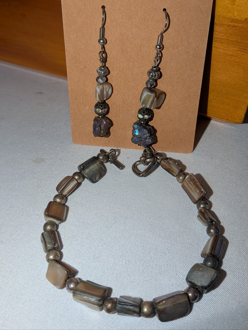 Handcrafted Brown and Gray Beaded Bracelet & Earring Set